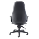 Black leather office chair with cheetah print accents from TC, featuring a high back and ergonomic design.