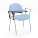 TC plastic club chair with writing tablet and armrest, featuring a sleek design and comfortable seating for versatile use.
