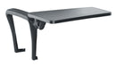 Plastic club chair with writing tablet and armrest, blue color, designed for comfortable seating and workspace use.