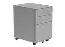 Steel pedestal drawer unit in silver from the Core Mobile Under Desk collection by TC, shown from the front.
