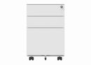 Front view of the TC Core Mobile Under Desk Steel Pedestal in white, featuring drawers and a sturdy metal frame for office storage.