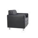 TC Iceberg Leather Faced Armchair shown from an angled view, featuring a sleek design with leather face upholstery.