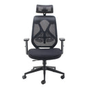 Black Maldini high back mesh chair by TC, front view showing ergonomic design and breathable mesh upholstery.