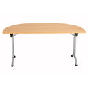 Front view of TC One Union D-End Folding Table in beech wood, showcasing its sturdy design and folding mechanism.