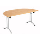 Folded beech D-End folding table by TC, showcasing its compact design and sturdy construction for versatile use.