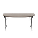 Grey oak folding table with D-end design by TC, showcasing its sturdy frame and compact, portable setup.