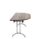 Grey oak One Union D-End folding table by TC, shown with sturdy metal legs and compact design for versatile use.