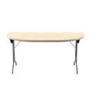 Maple D-end folding table by TC with sturdy metal legs and a smooth surface, ideal for versatile use in various settings.
