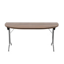 Light brown Walnut D-end folding table from TC with a sturdy metal frame, ideal for versatile use in various settings.