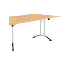 Trapezoidal folding table by TC with beech finish, showing a sturdy, lightweight design ideal for versatile use.