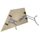 Maple-colored One Union trapezoidal folding table by TC, featuring a sturdy design and portable, space-saving construction.