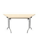 Maple-colored TC One Union trapezoidal folding table with sturdy metal legs and smooth surface for versatile use
