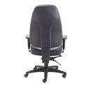 Black Panther Executive leather office chair with high backrest and adjustable armrests, branded TC, viewed from the back.