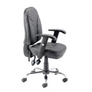 Side view of a TC Puma Office Chair featuring ergonomic design, adjustable armrests, and a modern black finish.
