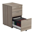 Grey oak TC 3 drawer under desk pedestal with open front drawers, ideal for office storage and organization.