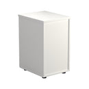 White TC 3 Drawer Under Desk Pedestal with open drawers, seen from the back, designed for office storage and organization.