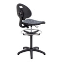 Black TC Factory Chair with adjustable draughtsmen kit, featuring ergonomic design and built-in tools for drafting and drawing tasks.