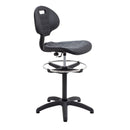 Black TC Factory chair with adjustable draughtsmen kit, featuring ergonomic design and supportive seating for drafting work.