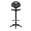 Black TC Factory Chair with fixed draughtsmen kit, featuring ergonomic design and adjustable height for comfortable drafting work.