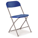 TC flat back folding chair in black with sturdy metal legs, designed for easy storage and indoor or outdoor use.