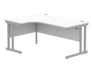 Front view of the TC Core Twin Upright Radial Desk in Arctic White with a sleek, modern design and spacious work surface.