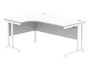 Front view of the TC Core Twin Upright Radial Desk in Arctic White, showcasing its modern design and clean white finish.