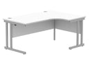 Core Twin Upright Radial Desk in Arctic White by TC, showing the front view with a sleek, modern workspace design.