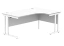 Front view of the TC Core Twin Upright Radial Desk in Arctic White with clean lines and a spacious workspace.