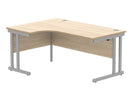 Front view of the TC Core Twin Upright Radial Desk in Canadian Oak, showcasing its modern design and natural wood finish.