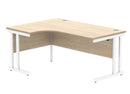 Front view of the TC Core Twin Upright Radial Desk in Canadian Oak with a spacious workspace and modern design.