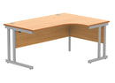 Front view of the TC Core Twin Upright Radial Desk in Norwegian Beech wood finish, showing clean lines and spacious workspace.