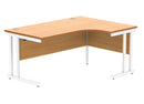 Front view of the TC Core Twin Upright Radial Desk in Norwegian Beech with a sleek, modern design and wood finish.