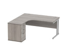 Core Twin Upright Radial Desk Bundle in Alaskan Grey Oak by TC, featuring the front view of the desk set with modern design.