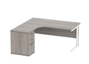 Core Twin Upright Radial Desk Bundle in Alaskan Grey Oak by TC, showing the front view of the modern office desk with storage.