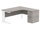 Core Twin Upright Radial Desk Bundle in Alaskan Grey Oak by TC, showing the front view of the desk set with a modern design.