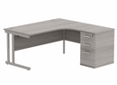 Core Twin Upright Radial Desk Bundle in Alaskan Grey Oak by TC, showing the front view with modern wood grain finish and clean design.