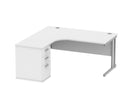 Core Twin Upright Radial Desk Bundle in Arctic White by TC, front view showing sleek modern design and workspace setup.