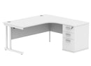 Core Twin Upright Radial Desk Bundle in Arctic White by TC, showing the front view with clean, modern office workspace design.
