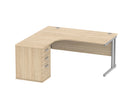 Core Twin Upright Radial Desk Bundle in Canadian Oak by TC, showing the front view with natural wood finish and spacious workspace.