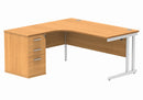 Core Twin Upright Radial Desk Bundle in Norwegian Beech by TC, showing the front view of the modern office desk with clean lines.