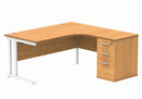 Core Twin Upright Radial Desk Bundle in Norwegian Beech by TC, showing the front view of the sleek, modern office desk.