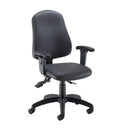 TC Calypso 2 Deluxe operator chair in black PU leather with adjustable features, shown from a front 45-degree angle.