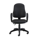 Front view of TC Calypso 2 high back operator chair in black PU with adjustable armrests and ergonomic design.