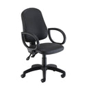 Front view of TC Calypso 2 High Back Operator Chair in black PU with adjustable armrests and ergonomic design.