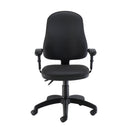 Black PU Calypso 2 high back operator chair by TC, front view showing ergonomic design and adjustable armrests.