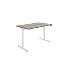 Front view of TC Core single motor sit-stand desk in Alaskan Grey Oak finish with sleek design and adjustable height features.