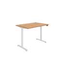 Front view of TC Core Single Motor Sit Stand Desk in Norwegian Beech finish showing sleek wood surface and adjustable height mechanism
