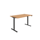 Front view of TC Core Single Motor Sit Stand Desk in Norwegian Beech finish, showcasing its sleek, adjustable design.