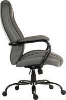 Grey Teknik Goliath Duo heavy-duty bonded leather executive office chair with padded armrests and contrast piping.