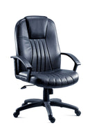 Teknik City leather-faced executive office chair with nylon armrests and matching five-star base, ergonomic and stylish for professional use.